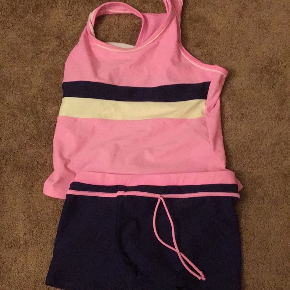 Cute tank top bathing suit with shorts.